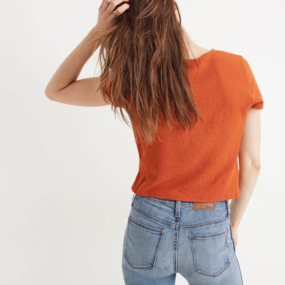 Madewell Spiced Cinnamon Texture & Thread Wrap Tie Crop Top. Size S - Picture 12 of 15